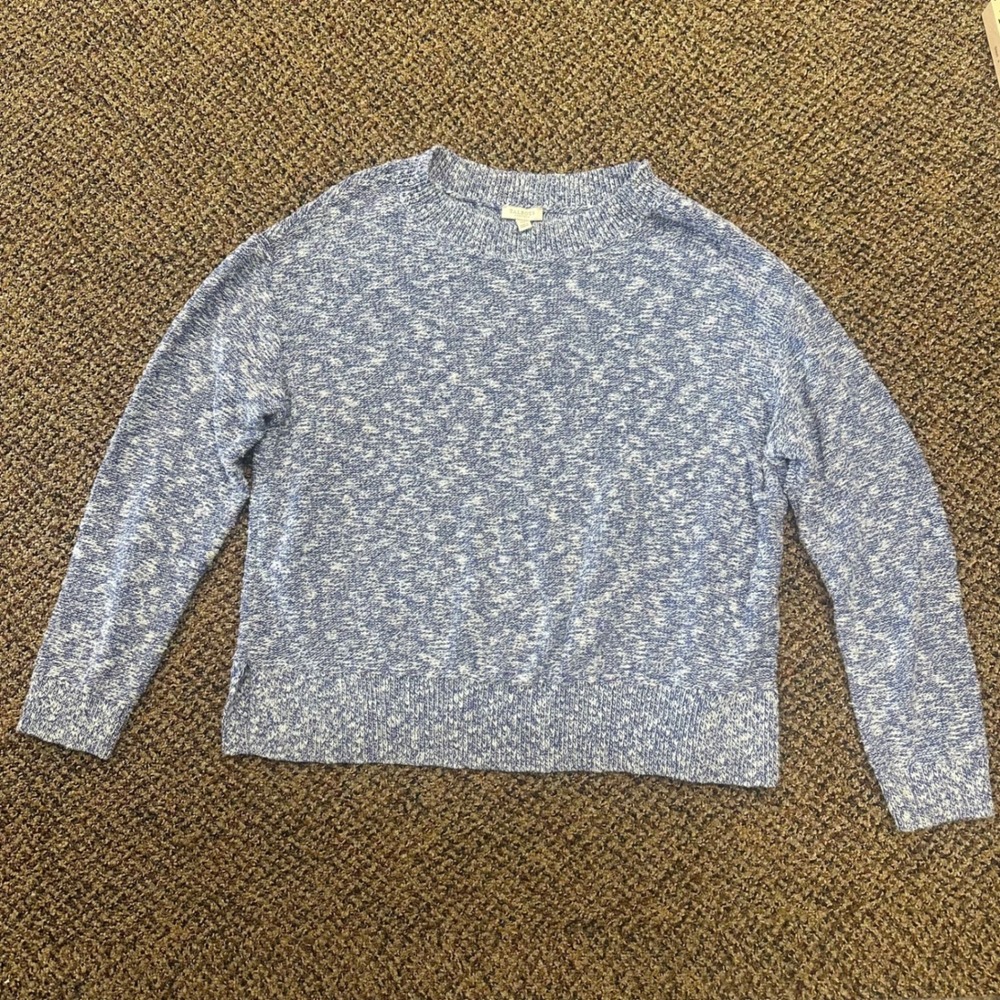 Talbots Petite Blue White Marled Knit Crew Neck Sweater Size MP Cotton Blend